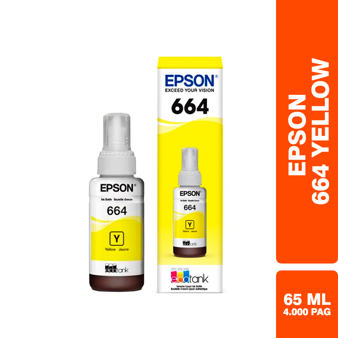 BOTELLA | TINTA EPSON 664 YELLOW ORIGINAL / L110 – L120 – L121 – L210 – L220 – L355 – L365 – L375 – L380 – L395 – L455 – L475 – L495