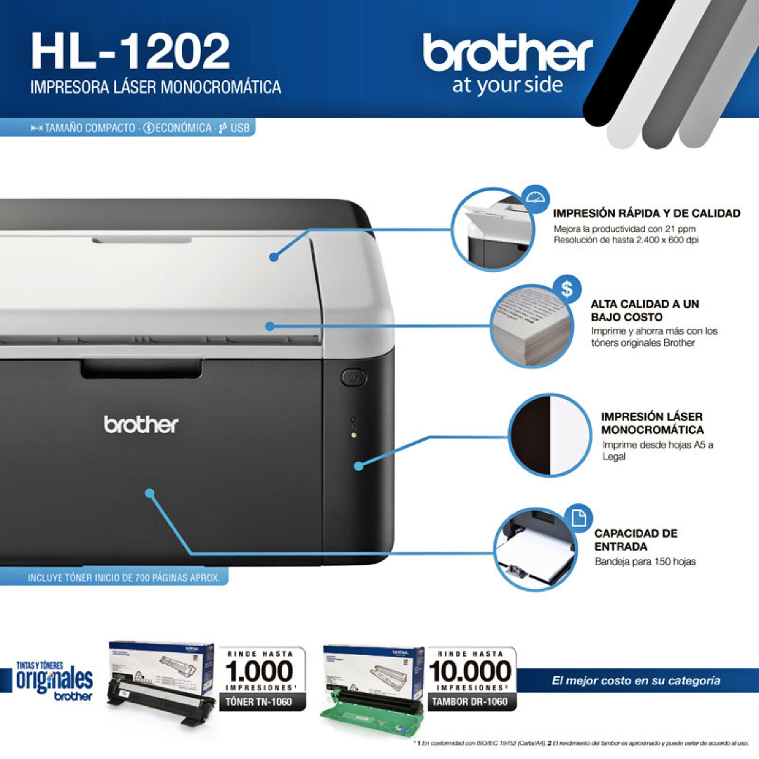 Impresora Laser Brother HL- 1202 Usb + 1 Toner Alternativo + 1 Resma Carta Report - Imagen 2