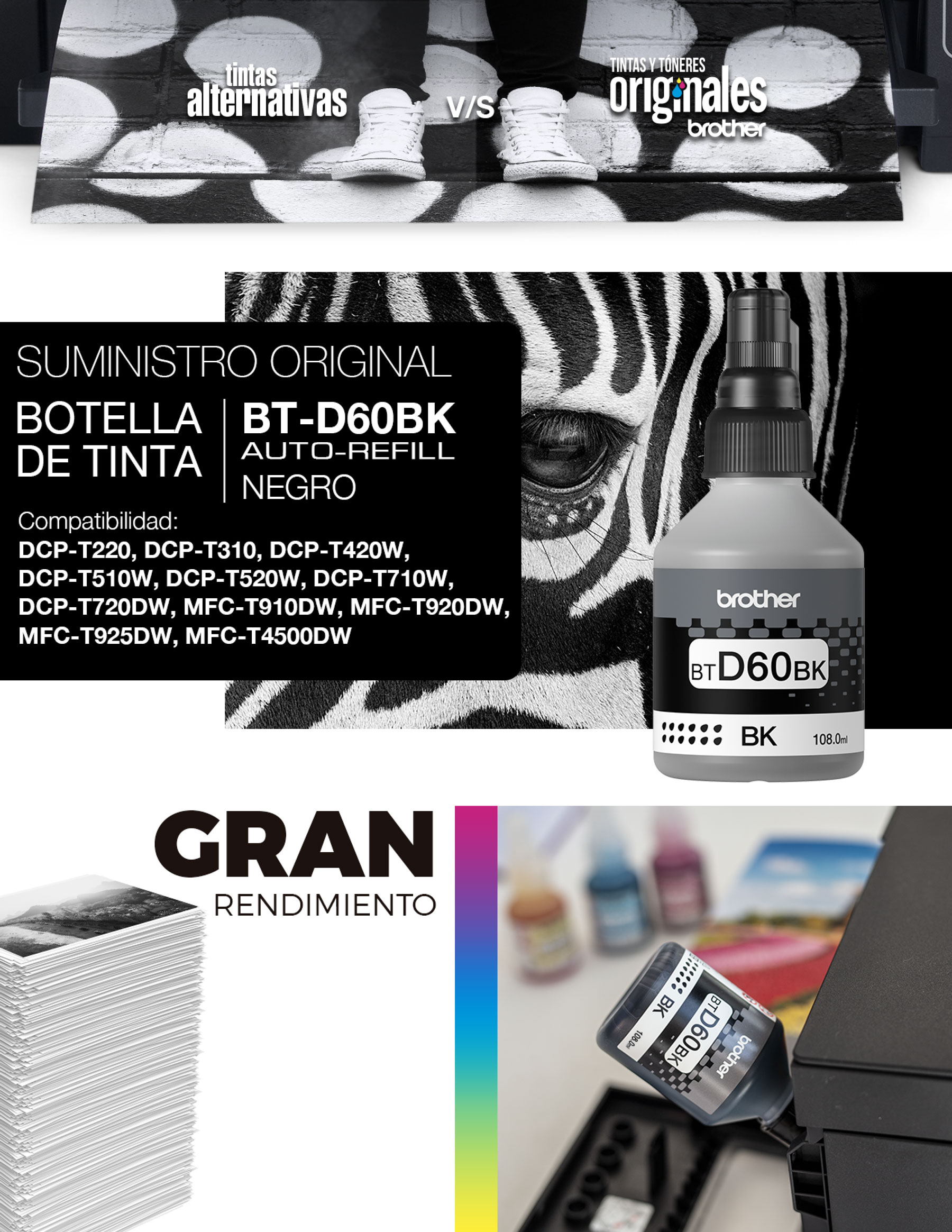 Botella | Tinta Brother Bt60 Negro Original / Dcpt310 - Dcpt510W - Dcpt710W - Mfct810W - Dcpt220 - Dcpt220 - Dcpt420W - Imagen 3
