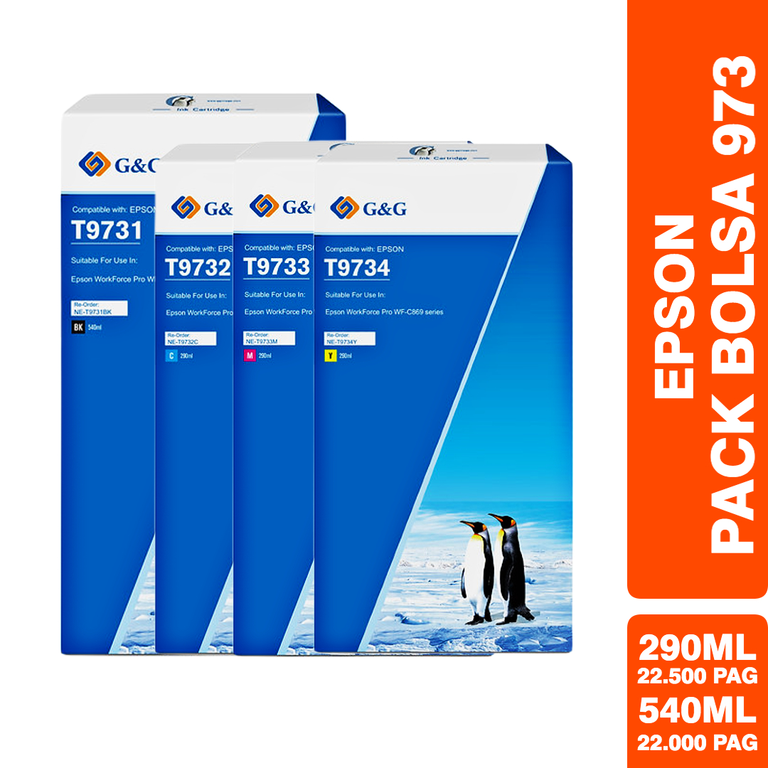 Pack Bolsa | Tinta Epson T973 Durabrite Pro / Pro WF-C869R - Alto Rendimiento - Alternativo Premium