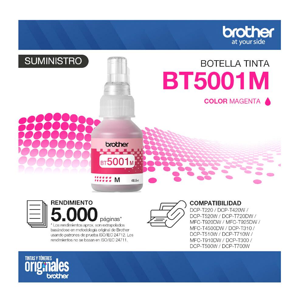 Botella | Tinta Brother Bt5001 Magenta Original / Dcpt310 - Dcpt510W - Dcpt710W - Mfct810W - Dcpt220 - Dcpt220 - Dcpt420W - Imagen 2