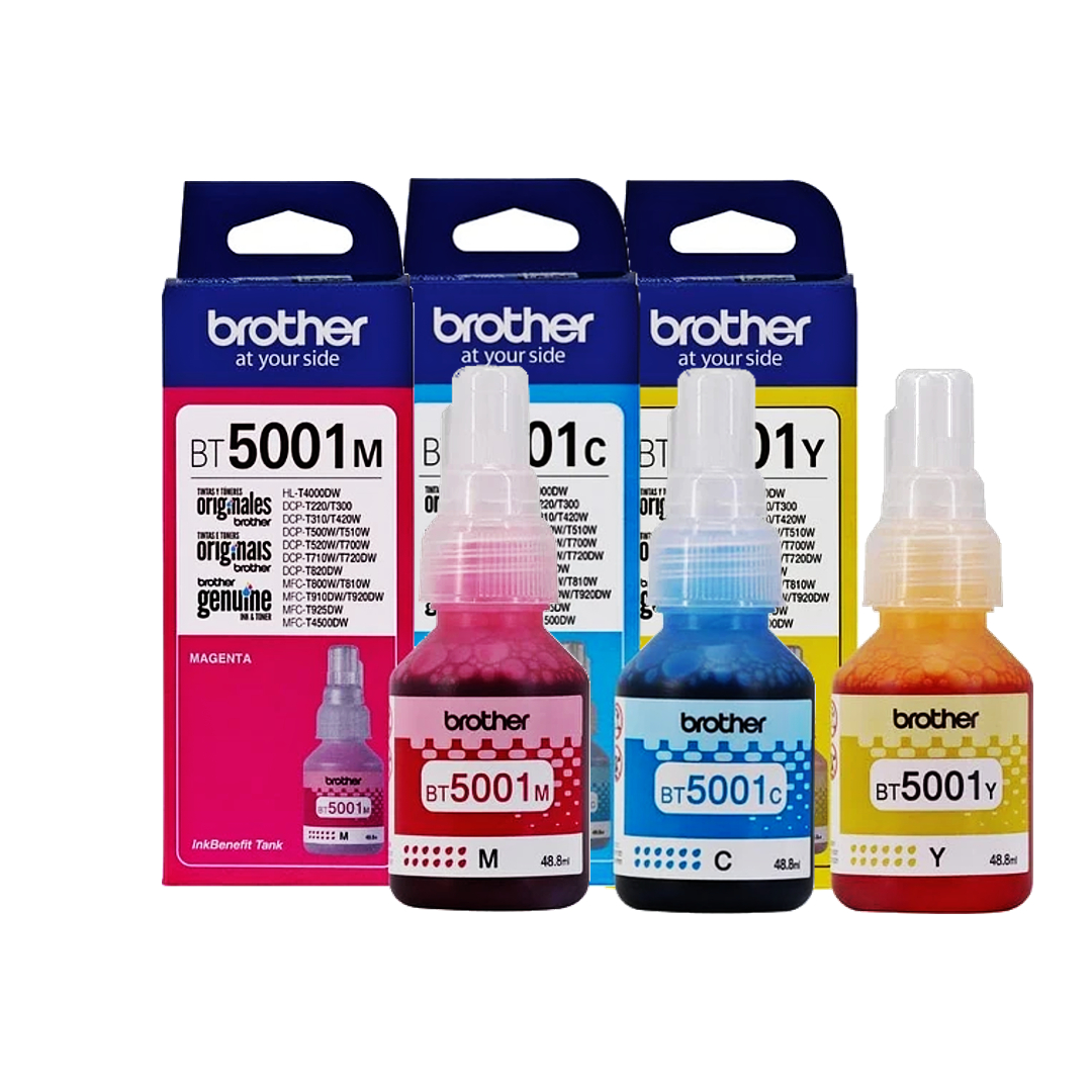 Pack Colores Botellas | Tintas Brother BT5001 Original / DcpT310 - DcpT510w - T710w - T810w